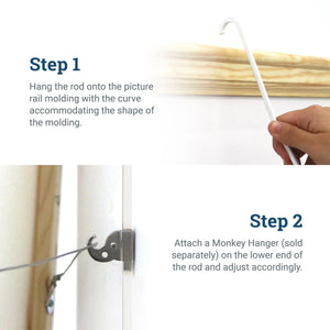 White Gallery Rod for Picture Rail Molding - 4 foot Rod for Hanging Multiple Frames and Photo Wall Collage - S-GS-OGRODW - Picture Hang Solutions