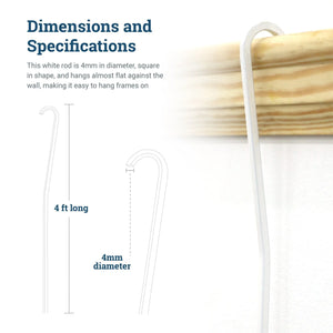 White Gallery Rod for Picture Rail Molding - 4 foot Rod for Hanging Multiple Frames and Photo Wall Collage - S-GS-OGRODW - Picture Hang Solutions