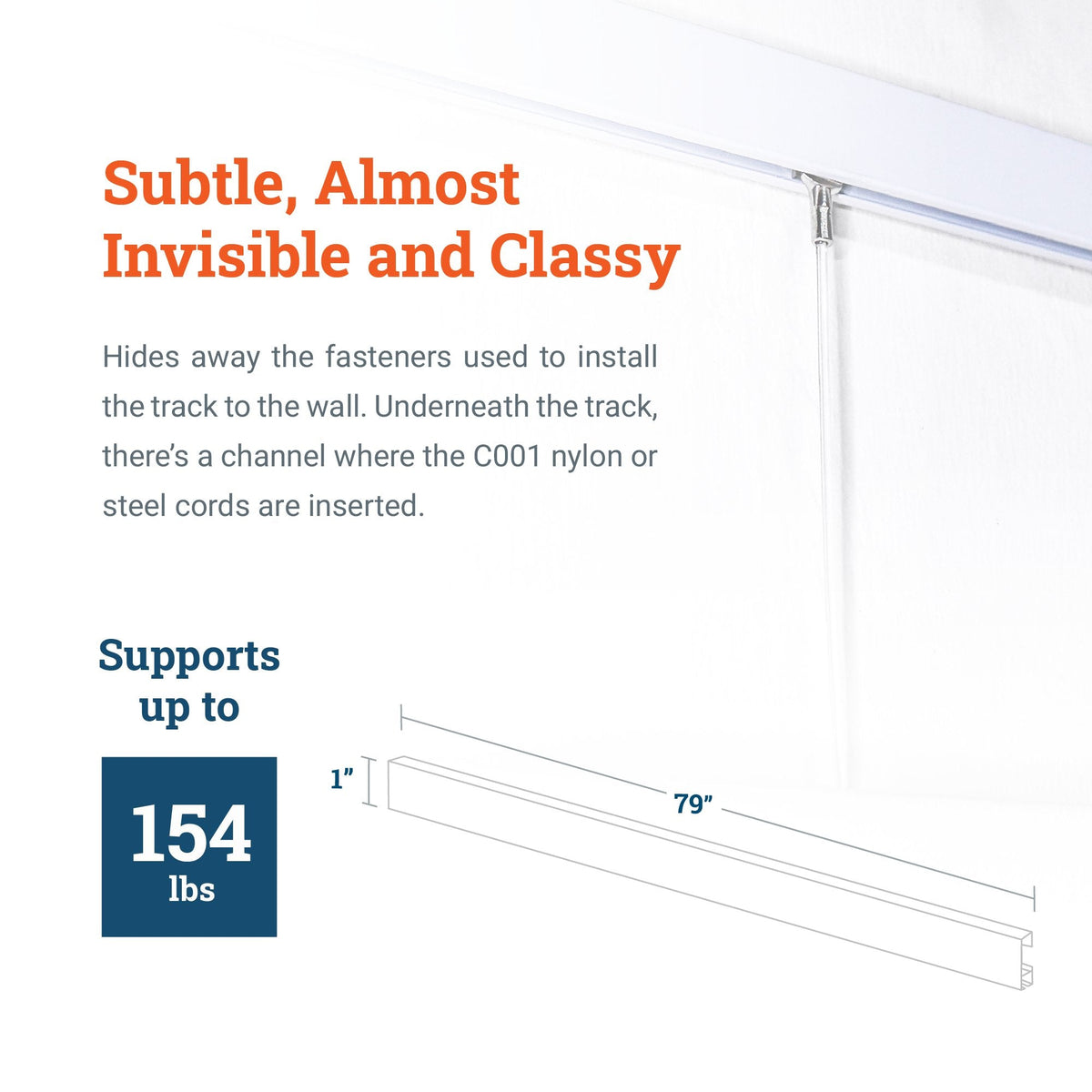 White Gallery Track TR100 79 Inches - S-GSW-TR100 - Picture Hang Solutions