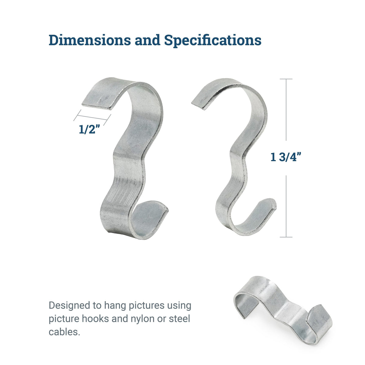 Wide Picture Rail Hook Zinc/Silver - HWR-2220X - Picture Hang Solutions