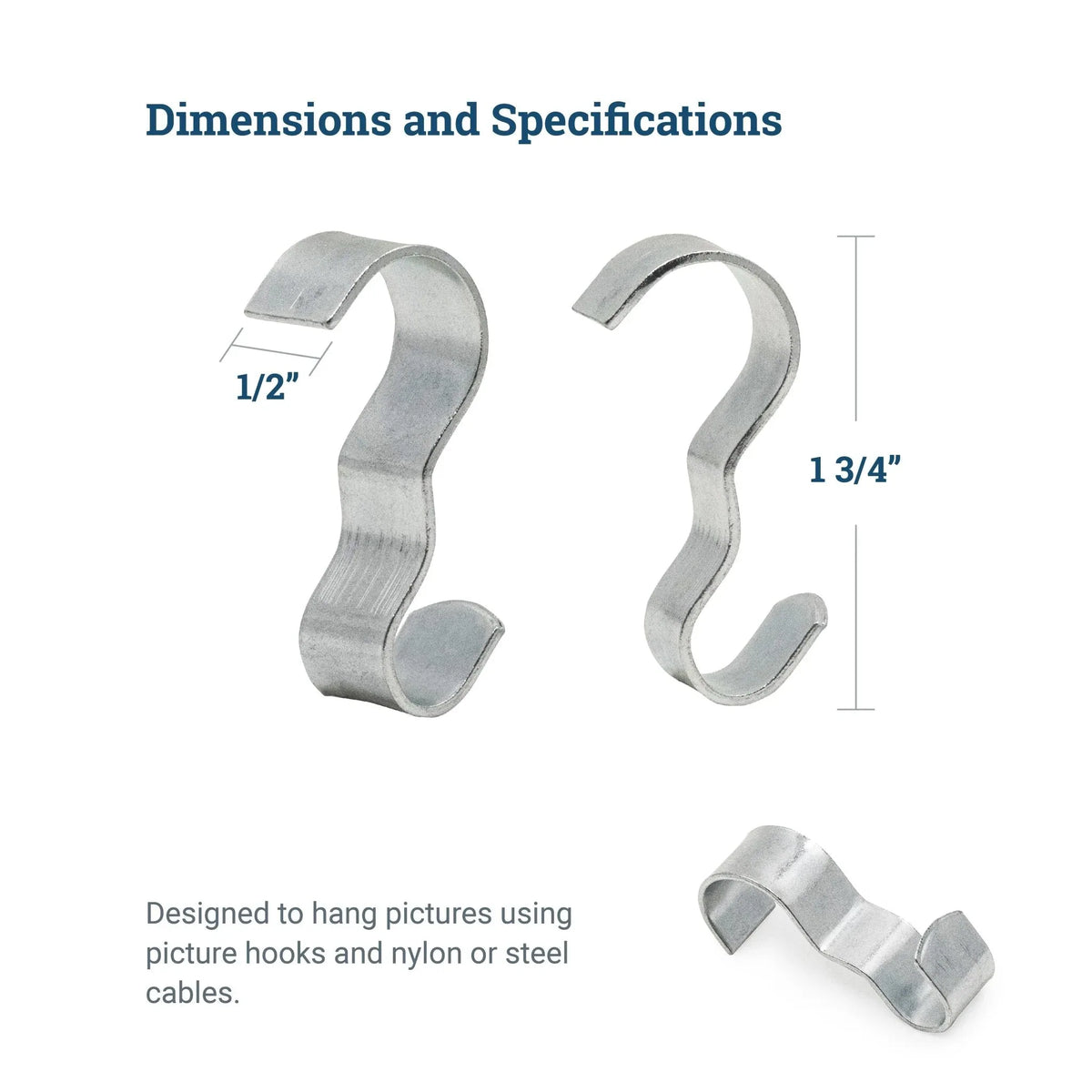 Wide Picture Rail Hook Zinc/Silver - S-HWR-2220X - Picture Hang Solutions